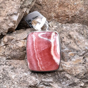 Sterling Silver Rhodochrosite Pendant Native American Southwestern Style